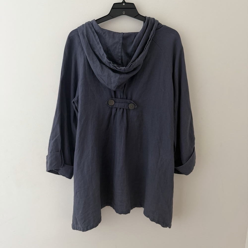 100 % Linen Spanner Navy Hooded Button-Front Jacket - Picture 6 of 8